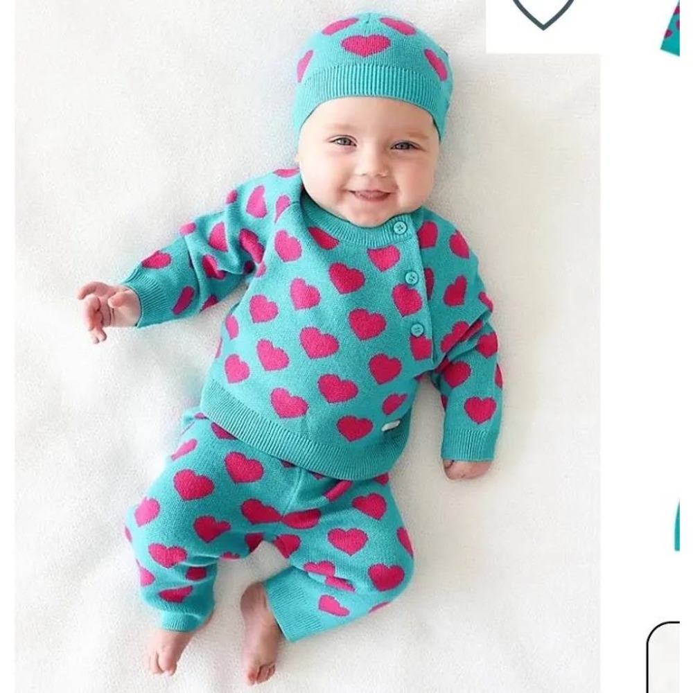 Posh Peanut Baby Girls Queen of Hearts Jaquard Knit Sweater Pants Set 12-18M NWT